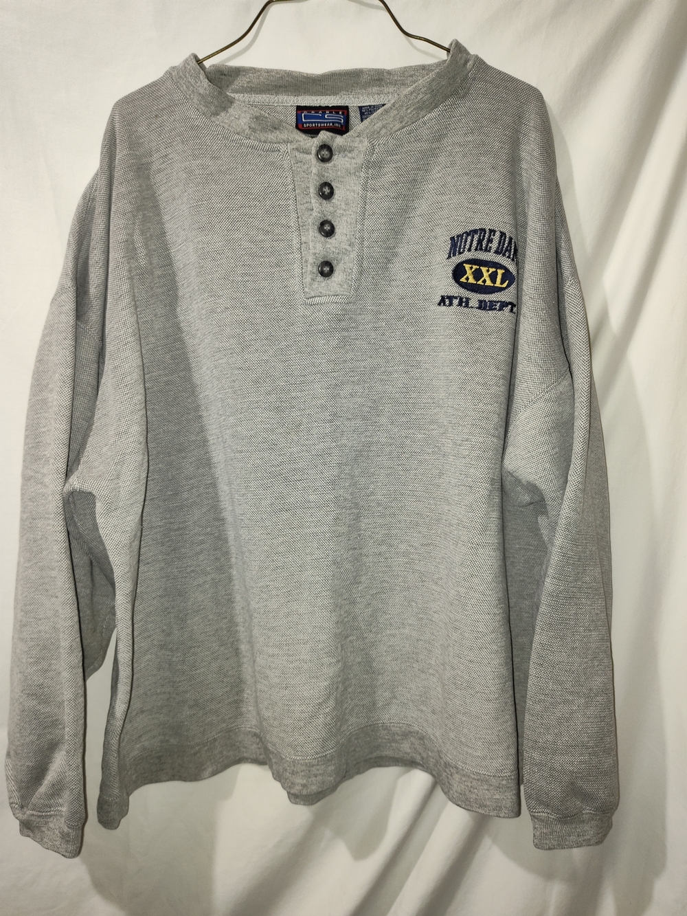Men's Grey Henley Pullover Sweatshirt - Notre Dame Athletic